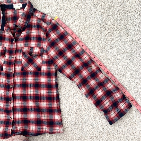 ♡ Love notes ♡ cowgirl blouse L rollup sleeve top - Picture 5 of 7